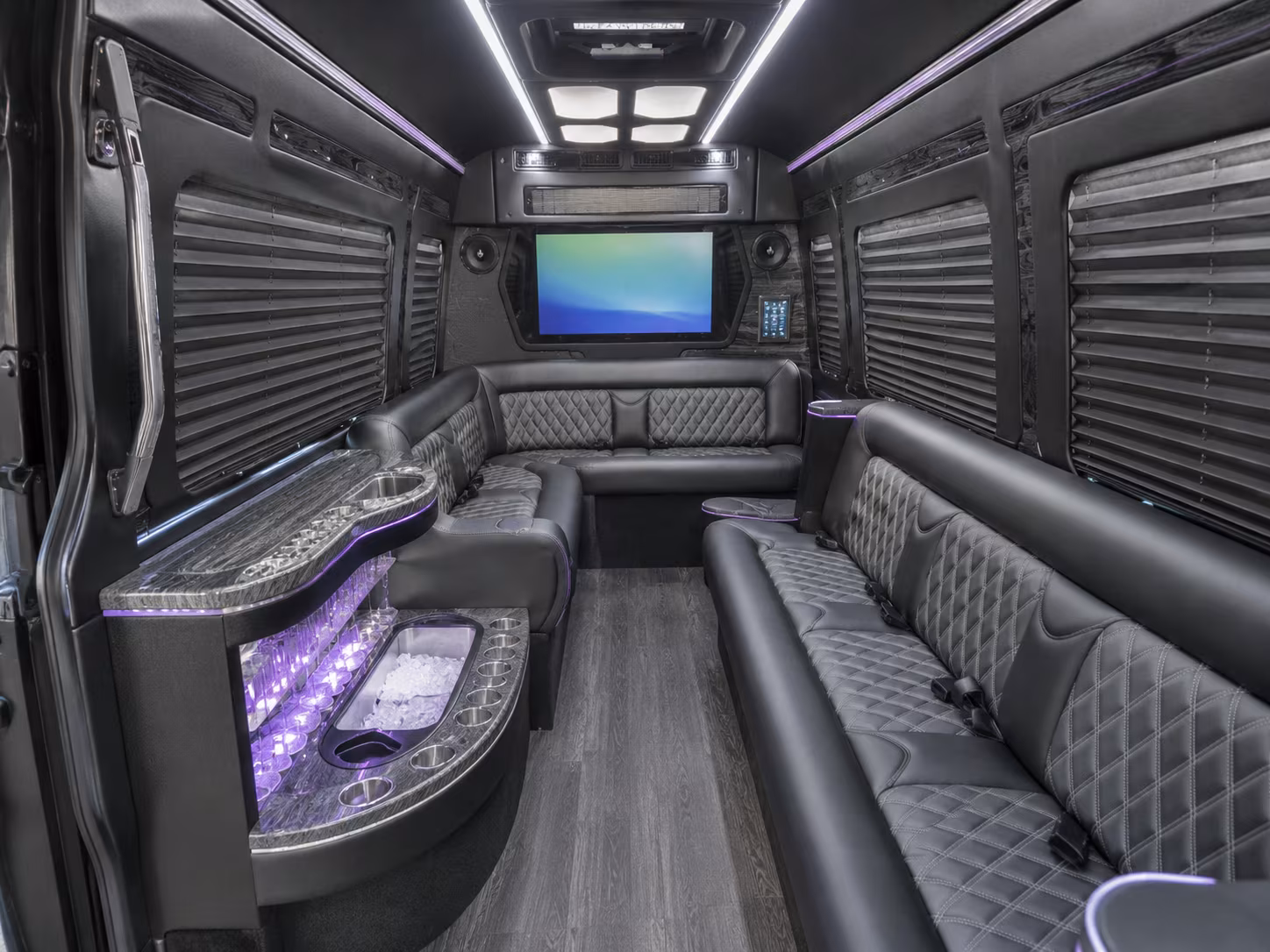 manteca 30 passenger party bus inside